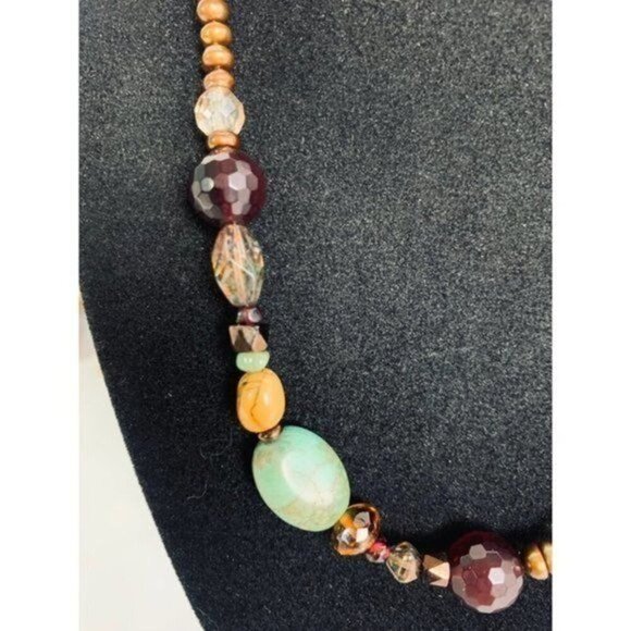 Turquoise Khaulite Copper Pearls Gemstones Crystals Necklace - Picture 2 of 8